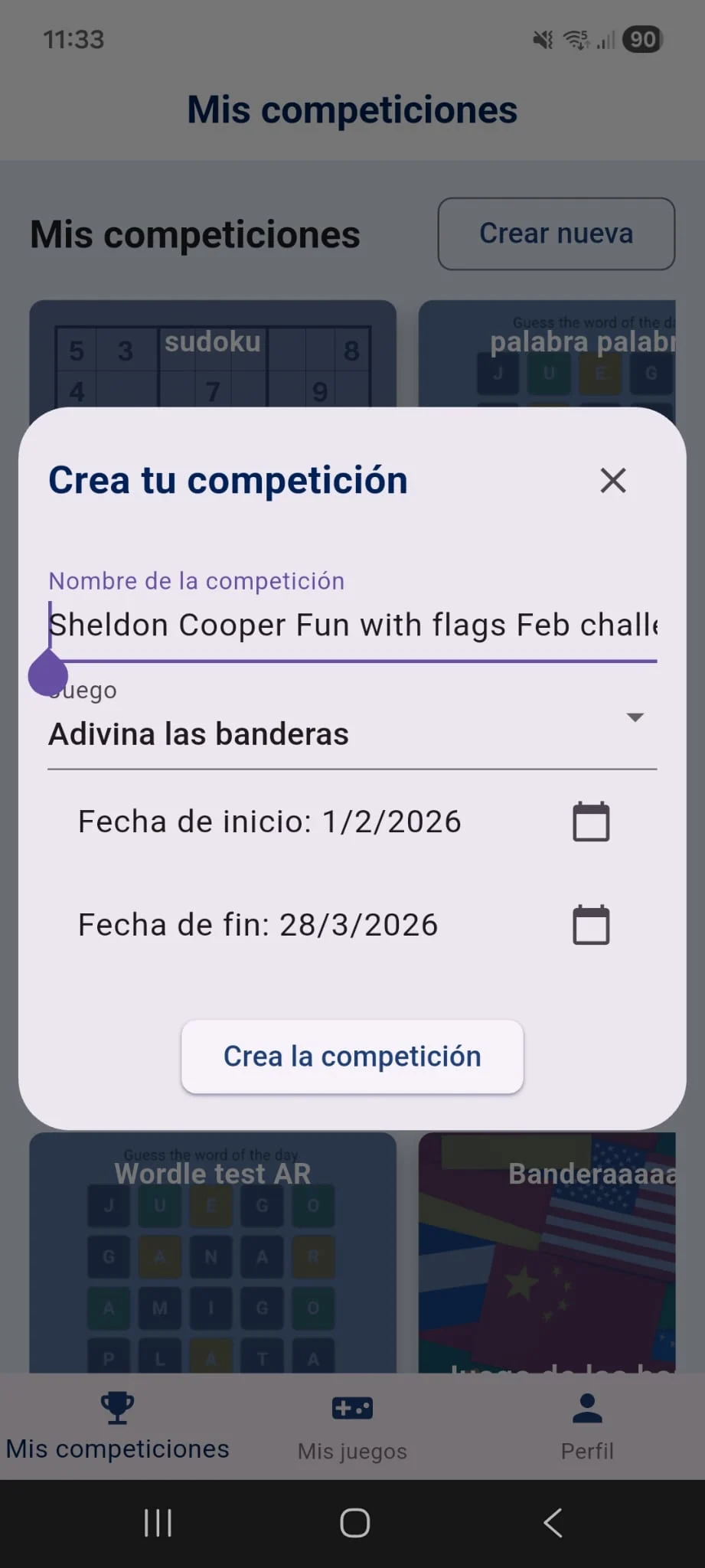 Competition creation form